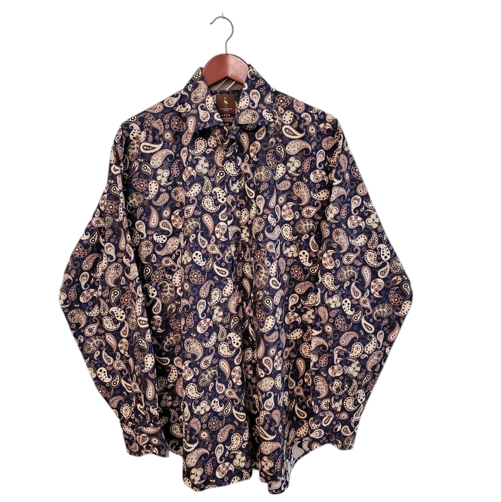 Tailorbyrd Mens Cotton Paisley Artsy Button Front Shirt Size XL